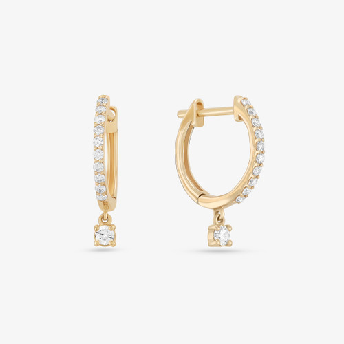 PAVE HUGGIES WITH SOLO DANGLE DIAMONDS