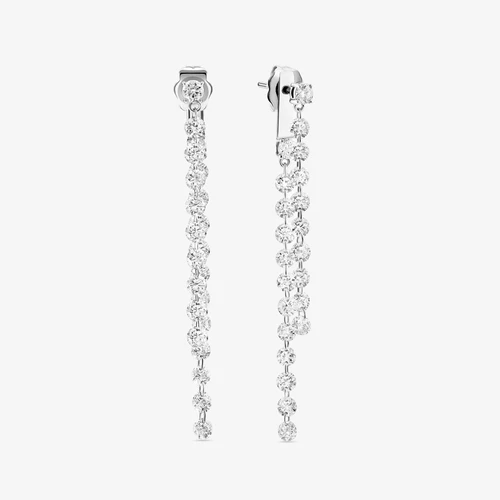 14K white gold floating diamond front to back linear earrings