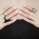 Denim blue & white diamond kinetic ring - on model