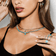 Graduating turquoise tennis necklace - on model
