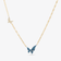 14K yellow gold denim blue & white diamond double butterfly necklace