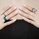 Denim blue & white diamond kinetic ring - on model