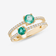 14K yellow gold green emerald diamond double band ring