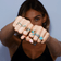 Green emerald diamond double band ring - on model