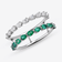 14K white gold green emerald & pear diamond double band ring