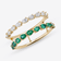 14K yellow gold green emerald & pear diamond double band ring