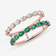 14K rose gold green emerald & pear diamond double band ring