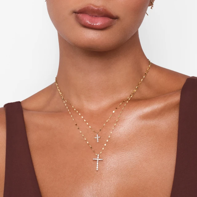 EMERALD DIAMOND CROSS PENDANT NECKLACE - LANA