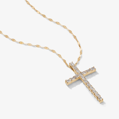 EMERALD DIAMOND CROSS PENDANT NECKLACE - LANA