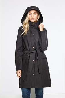 Black Alexa Waterproof Trenchcoat Hood Up