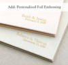 Fresh Creative Guestbook from Blue Sky Papers - Gold foil personalization, right-justified