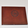 Custom Corporate Guest Book- Rich Brown leather, Black logo- by Blue Sky Papers