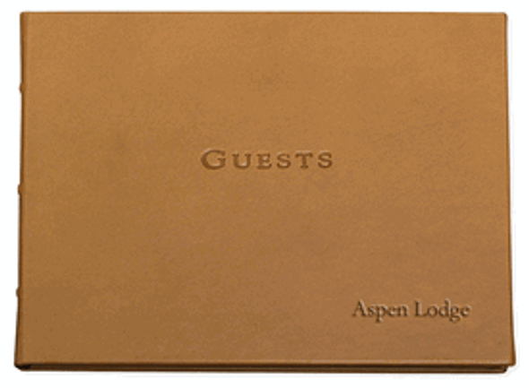 Personalized British Tan Guest Book with BLIND embossing, bottom right