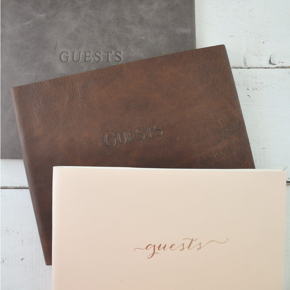Soft Leather Guest Book from Blue Sky Papers - Close up of Guest Options Soft Leather Guest Book from Blue Sky Papers - Close up of Guest Options