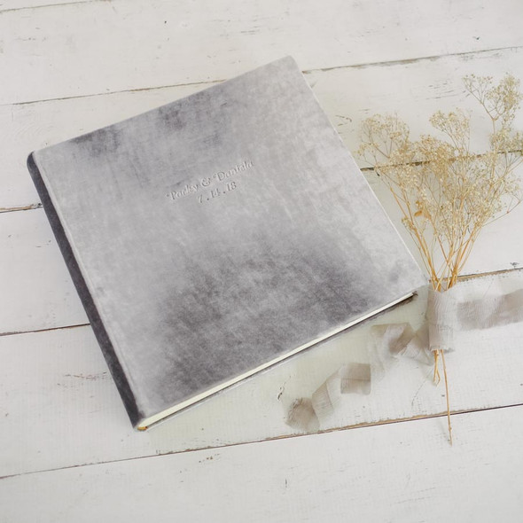 Velvet Wedding Photo Album - 12x12 in Silvery Gray with personalization - by Blue Sky Papers Velvet Wedding Photo Album - 12x12 in Silvery Gray with personalization - by Blue Sky Papers