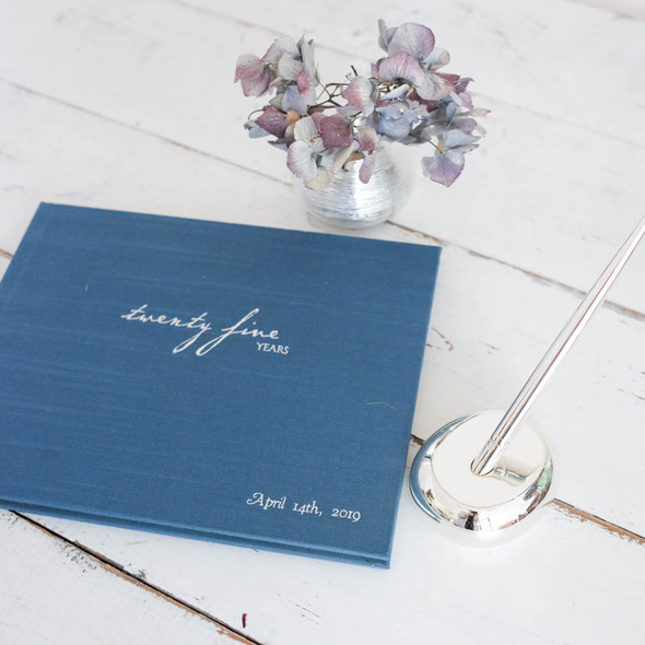 Twenty Five Years Guest Book - Teal satin with Silver - by Blue Sky Papers Twenty Five Years Guest Book - Teal satin with Silver - by Blue Sky Papers