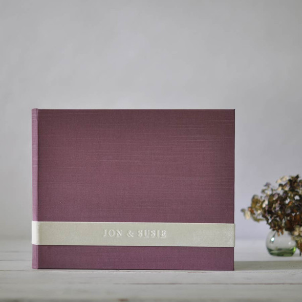 Personalized Velvet Ribbon Book- Plum Satin & Ivory sash- by Blue Sky Papers Personalized Velvet Ribbon Book- Plum Satin & Ivory sash- by Blue Sky Papers
