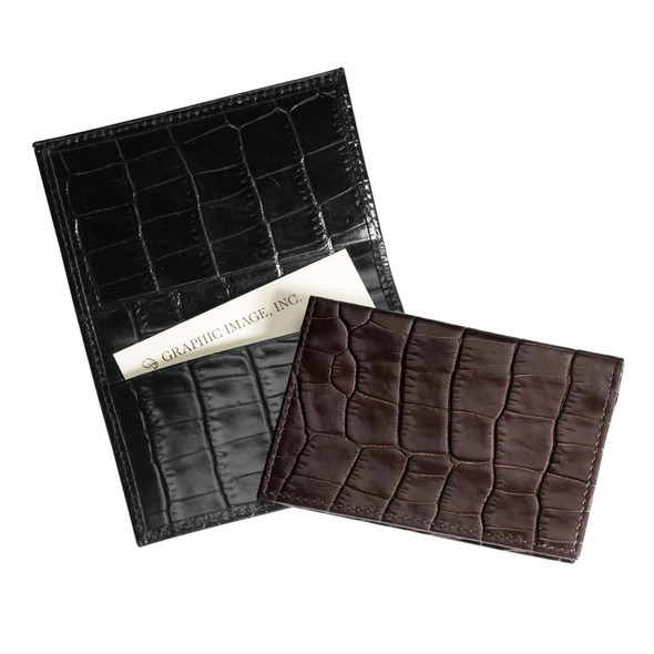 Bi-fold Traditional Leather Card Holder - Black & Brown Croco Leather - from Blue Sky Papers Bi-fold Traditional Leather Card Holder - Black & Brown Croco Leather - from Blue Sky Papers