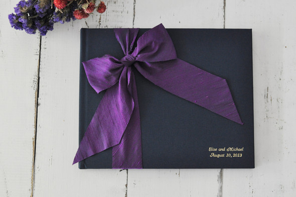Silk Dupioni Bow Custom Book- Navy linen & Delphinium Silk Dupioni Bow Custom Book- Navy linen & Delphinium