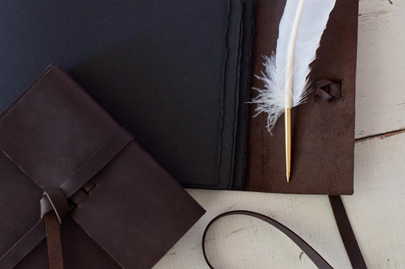 Leather Artisan Books - looks lovely with deckle edged black watercolor paper- by Blue Sky Papers Leather Artisan Books - looks lovely with deckle edged black watercolor paper- by Blue Sky Papers