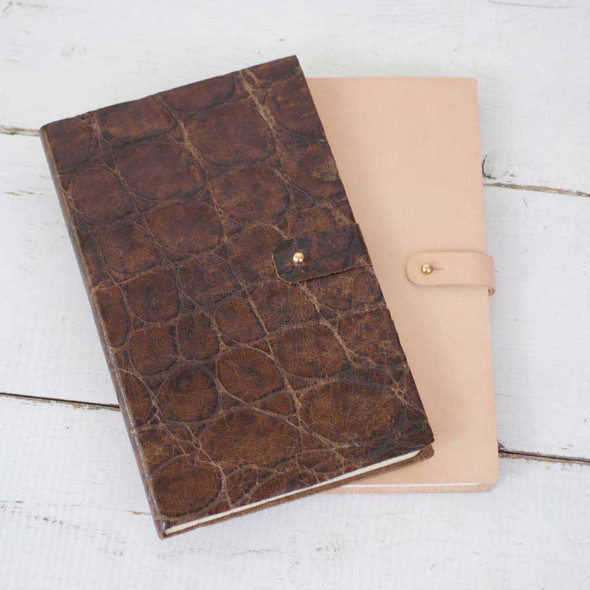 Travelers Notebook - natural nude & rustic crocodile leather - by Blue Sky Papers