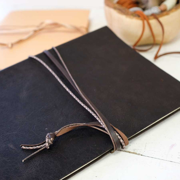 Leather Book with Tri-Leather Strap - Almost Black Leather - by Blue Sky Papers Leather Book with Tri-Leather Strap - Almost Black Leather - by Blue Sky Papers