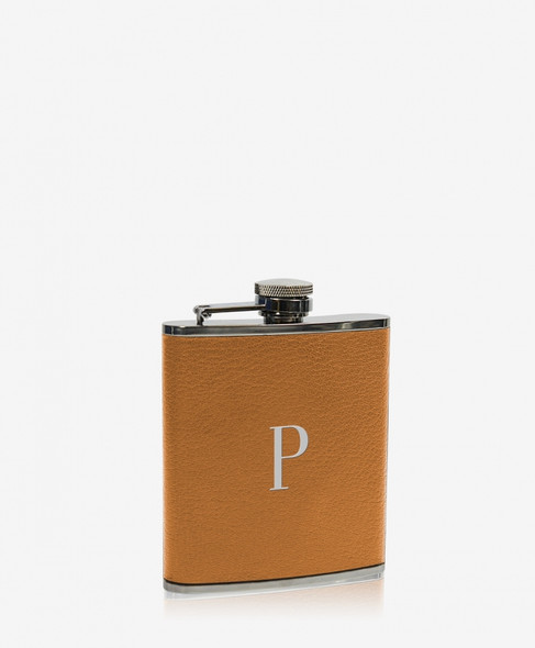 Personalized Leather Flask - British Tan Traditional Leather Personalized - Blue Sky Papers