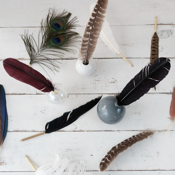 Blown Glass Pen Holder - holding feather quill pens - Blue Sky Papers Blown Glass Pen Holder - holding feather quill pens - Blue Sky Papers
