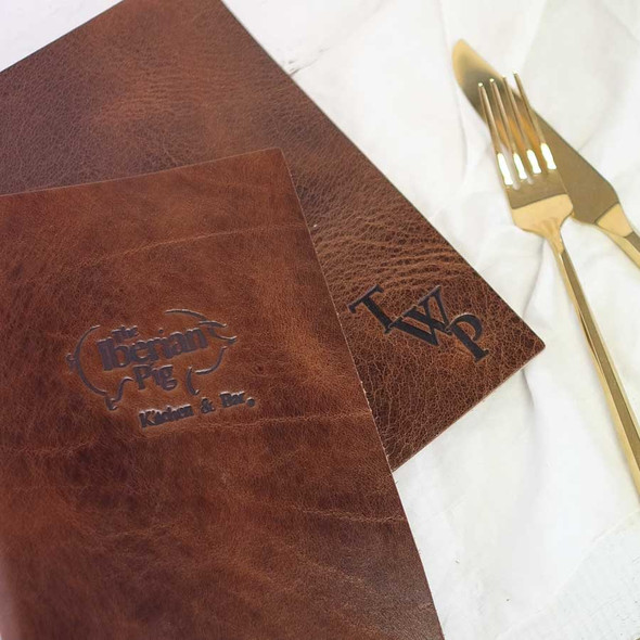 Custom Leather Menu Holder - Can be stamped with your logo - by Blue Sky Papers