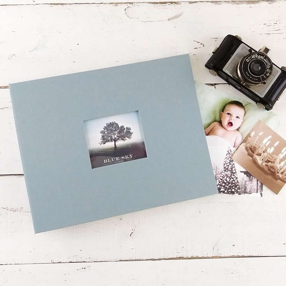 Post-bound Photo Album - Shown in Steel Blue linen, horizontal/landscape orientation - by Blue Sky Papers