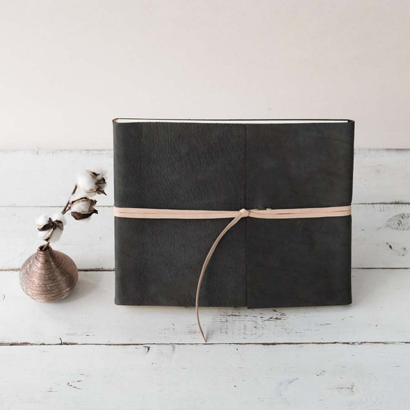 Modern Blush Book- Charcoal Nubuck with contrasting blush tie- by Blue Sky Papers Modern Blush Book- Charcoal Nubuck with contrasting blush tie- by Blue Sky Papers