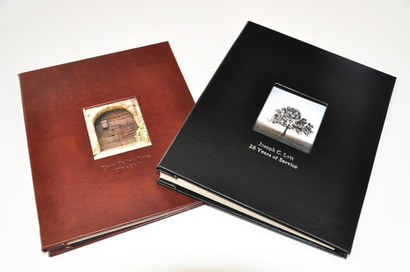 Memorial Guest Book for Memorial & Funeral Services - Personalized examples - tint on brown leather and silver on black leather Memorial Guest Book for Memorial & Funeral Services - Personalized examples - tint on brown leather and silver on black leather