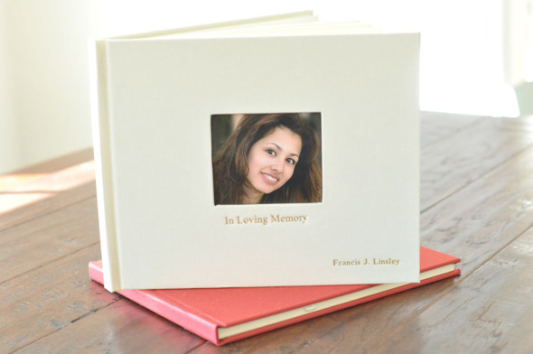 Life Celebration Memorial Book - Ivory linen with Gold- by Blue Sky Papers Life Celebration Memorial Book - Ivory linen with Gold- by Blue Sky Papers