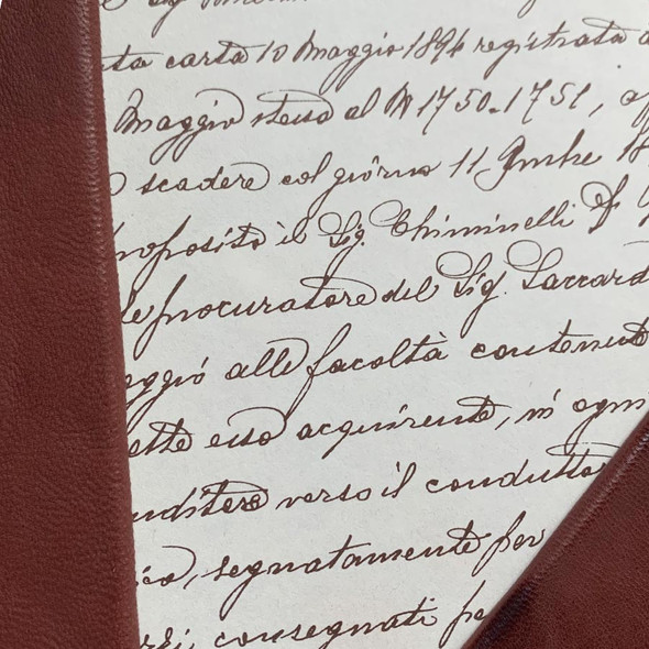 Old Italian Leather Journals - closeup of calligraphy and leather -by Blue Sky Papers Old Italian Leather Journals - closeup of calligraphy and leather -by Blue Sky Papers