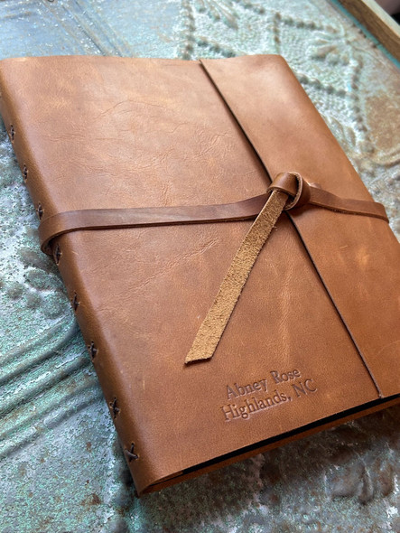 Leather Photo Portfolio - Saddle Leather with Personalization- Blue Sky Papers