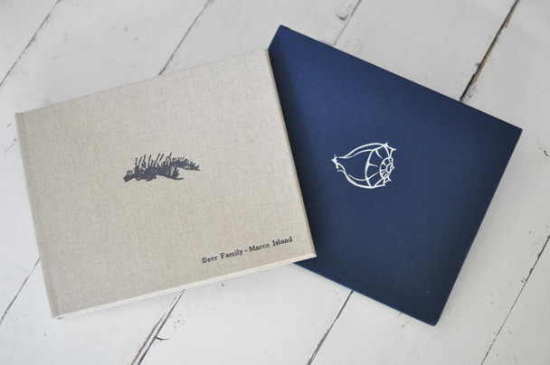 Beach Home Guest Book - 2 designs (Sea Oats in Gray on left & Shell in Silver on right)