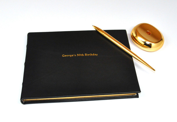 Center Personalized Leather Guest Book - Gold on Black
