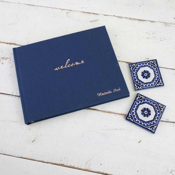 House Guest Book - Navy linen with Rose Gold - by Blue Sky Papers House Guest Book - Navy linen with Rose Gold - by Blue Sky Papers