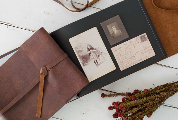 Leather Rustic Album- 9x14 horizontal with black pages- by Blue Sky Papers