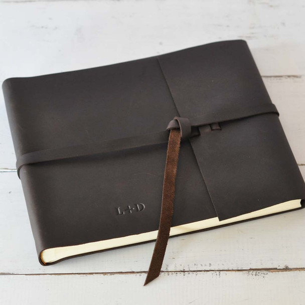 Leather Rustic Album - 9x12 horizontal, personalized in the Serif font- by Blue Sky Papers