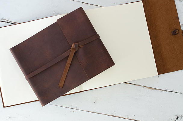 Leather Rustic Album - Rustic Brown leather, horizontal- by Blue Sky Papers