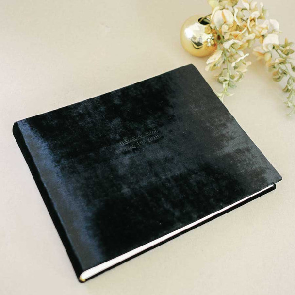 Velvet Wedding Photo Album - 9x12 in black velvet with Serif personalization in serif font - by Blue Sky Papers