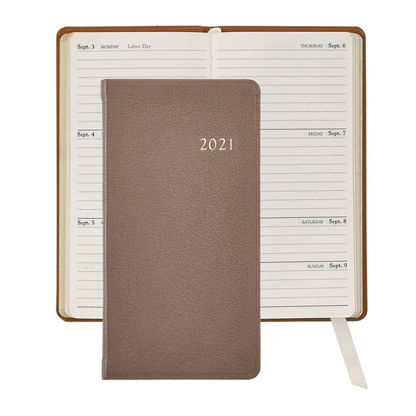 Leather Pocket Planner 2021 - Taupe Goatskin Leather - from Blue Sky Papers