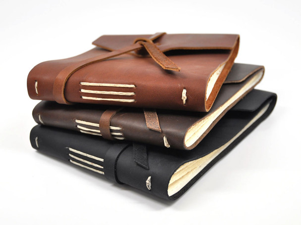 Rustic Leather Guest Book - Hand Sewn Natural Spine