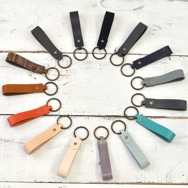 Personalized Leather Key Ring - comes in many fun and classic colors - by Blue Sky Papers