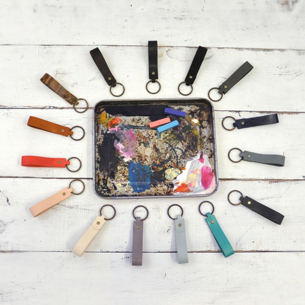 Personalized Leather Key Ring - some colors of the rainbow - by Blue Sky Papers