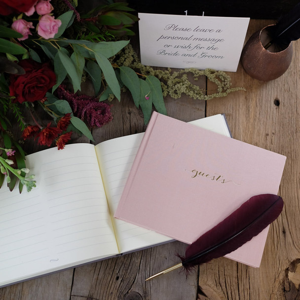 Guest Sign In Book - Blush silk with Gold embossing- by Blue Sky Papers