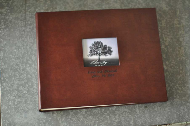 Classic, Archival Photo Album- Rich Brown leather with Black Script embossing- by Blue Sky Papers Classic, Archival Photo Album- Rich Brown leather with Black Script embossing- by Blue Sky Papers