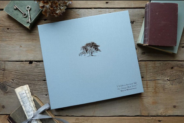 Classic, Archival Photo Album - Steel Blue Linen with Tree Emblem - by Blue Sky Papers Classic, Archival Photo Album - Steel Blue Linen with Tree Emblem - by Blue Sky Papers