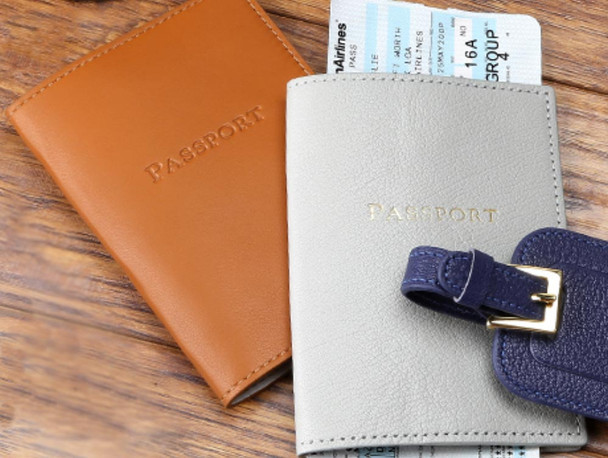 Leather Passport Holders - British Tan & Gray Goatskin - from Blue Sky Papers